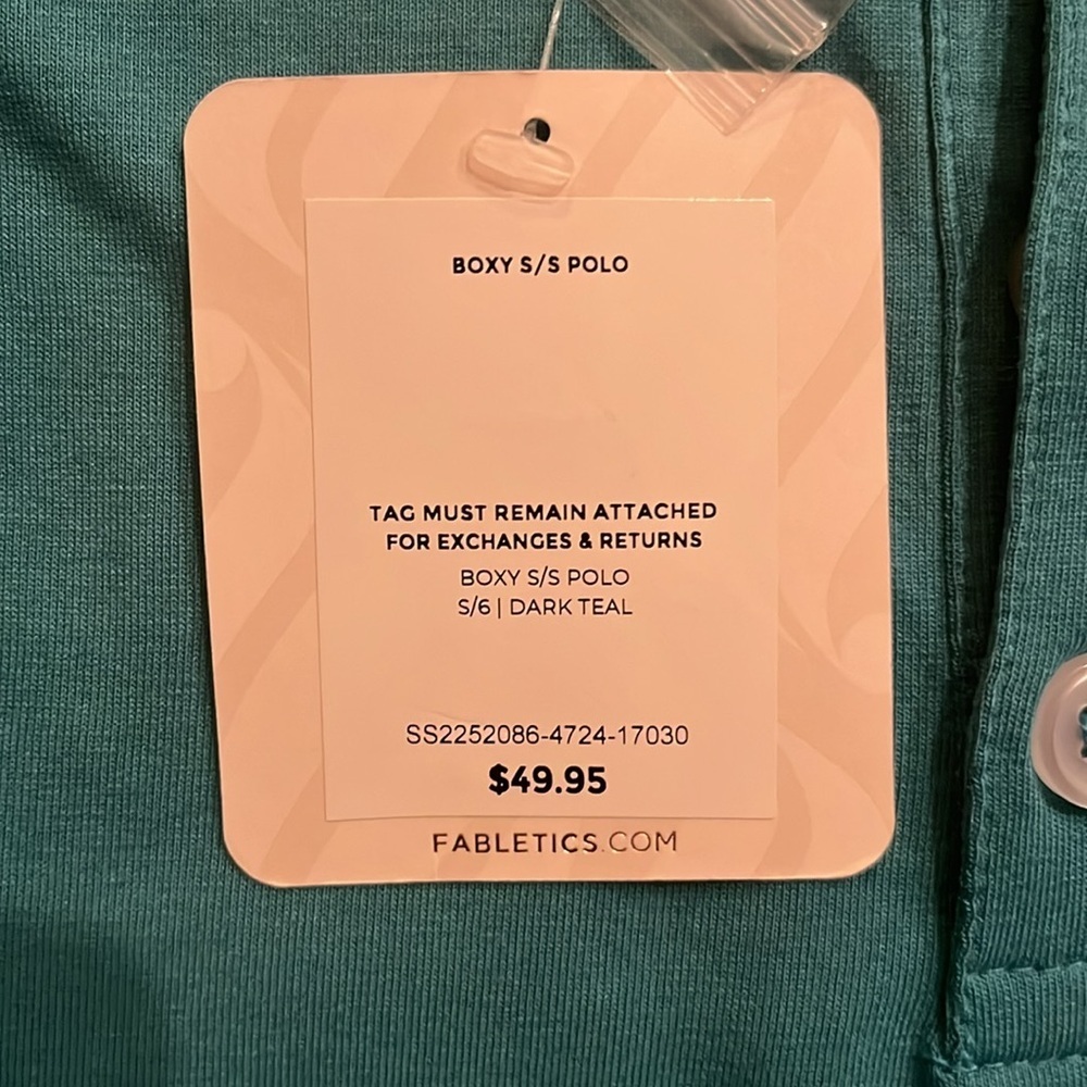 Fabletics Short Sleeve Boxy Polo Cropped Top in Dark Teal Size S - Picture 4 of 9